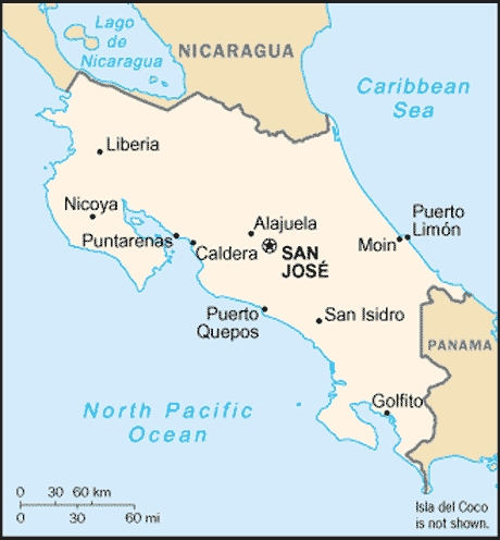 Carte du Costa Rica