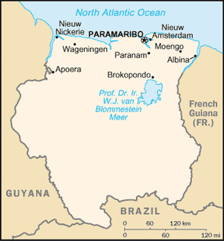 Carte du Suriname